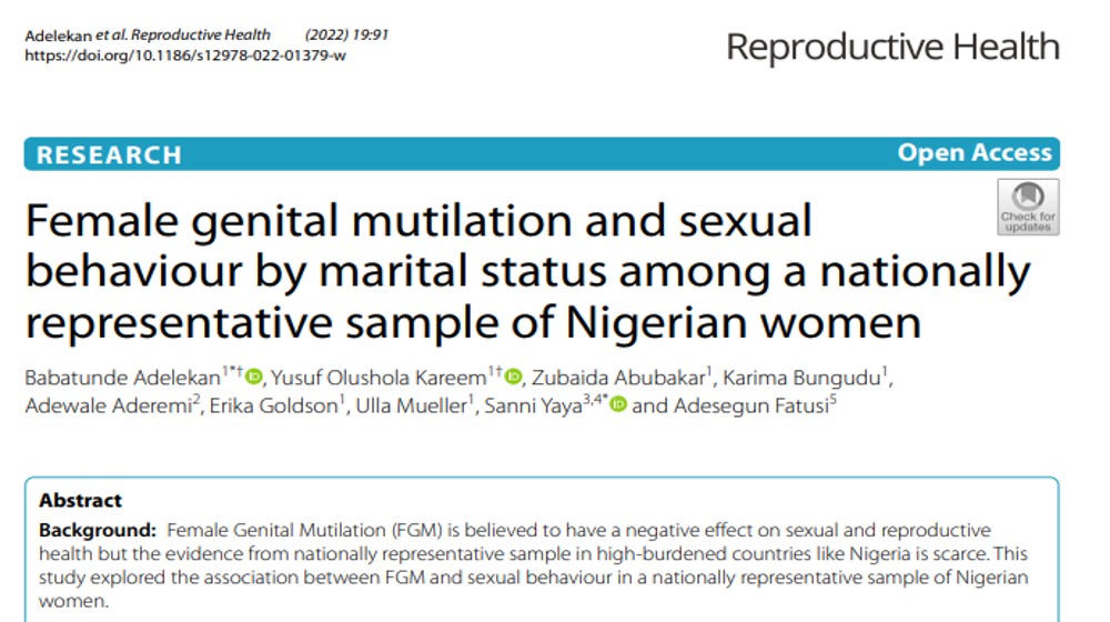 Female genital mutilation and sexual  behaviour by marital status among a nationally  representative sample of Nigerian women