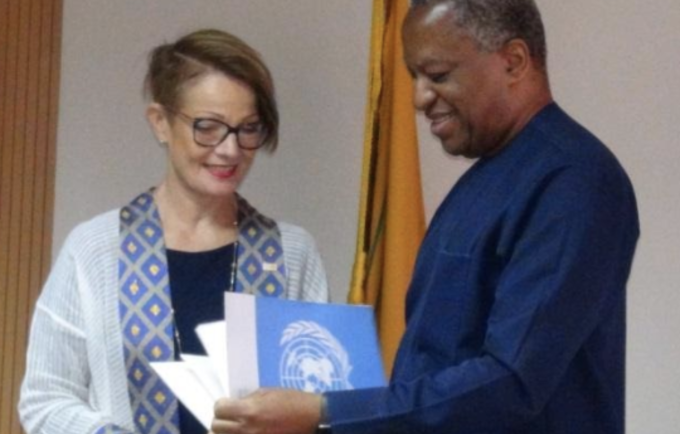 Hon. Minister Geoffrey Jideofor Kwusike Onyeama and Ms Ulla Elisabeth Mueller during the submission of letter of credence
