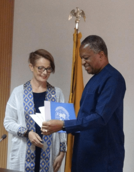 Hon. Minister Geoffrey Jideofor Kwusike Onyeama and Ms Ulla Elisabeth Mueller during the submission of letter of credence